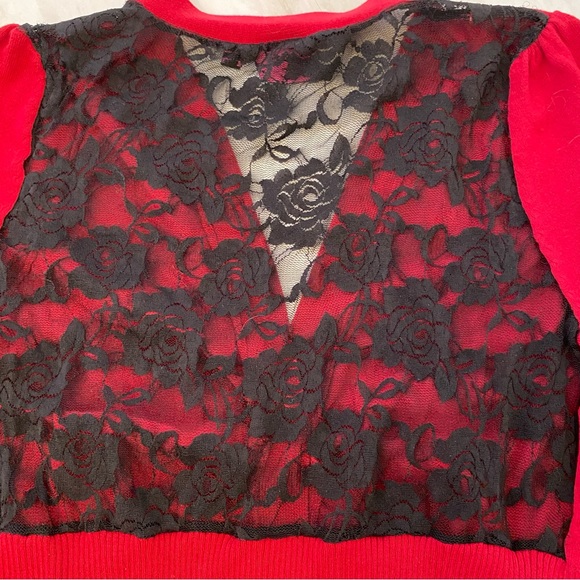 Take Out Dark Red Lace Back Cardigan Button Sweater for Valentine's Day Date - Picture 2 of 5